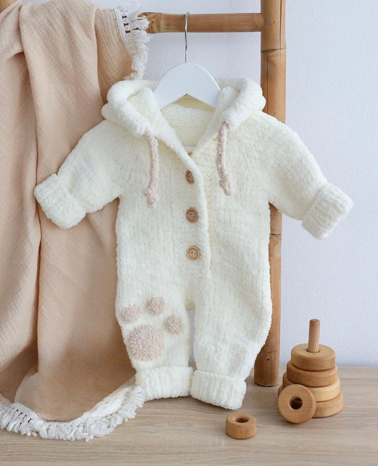 Cosy Hooded Baby Romper – White