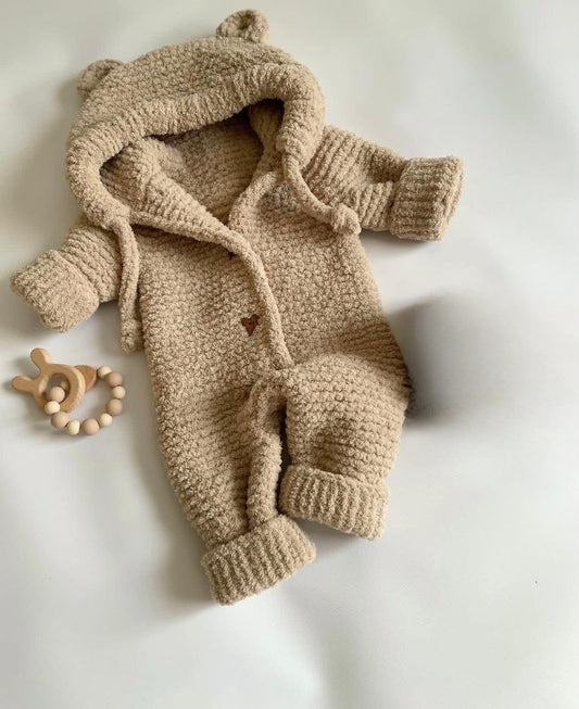 Cosy Bear Hooded Baby Romper – Beige